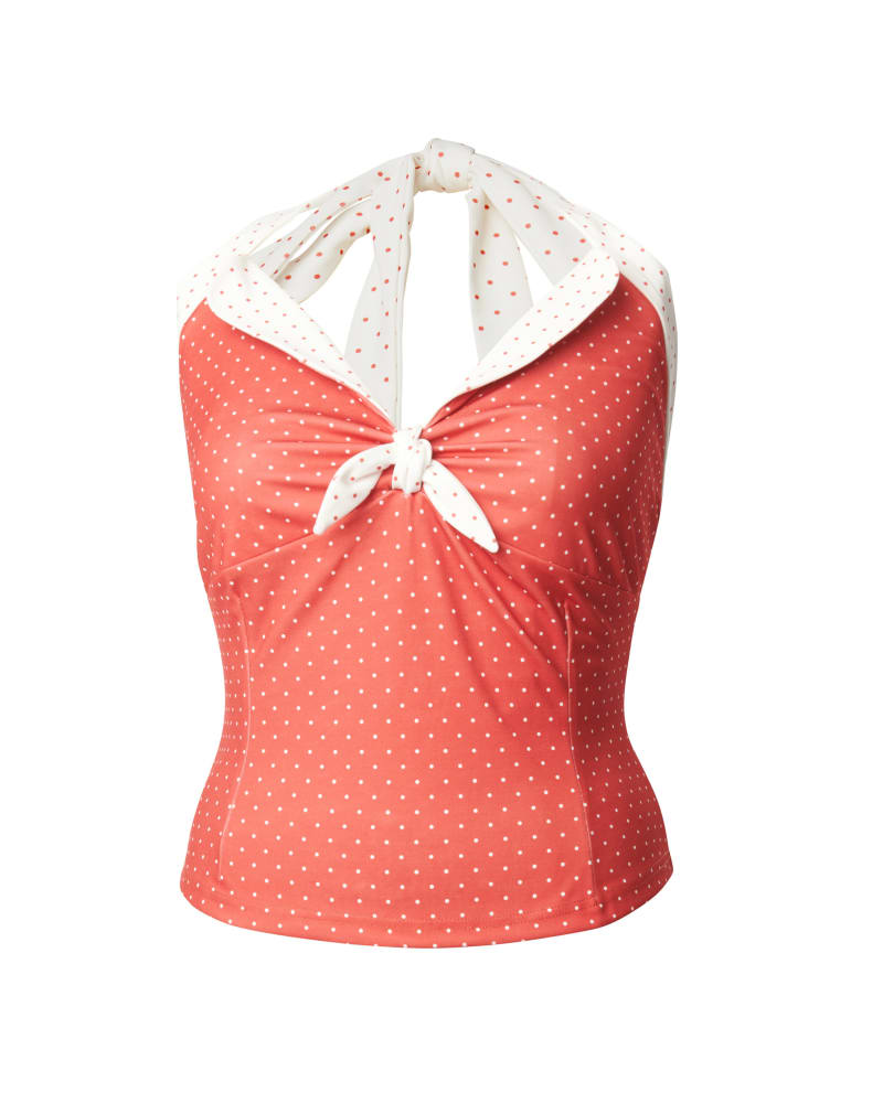 Front of a size 3X Unique Vintage Red Pin Dot Halter Top in Red by Unique Vintage. | dia_product_style_image_id:299040